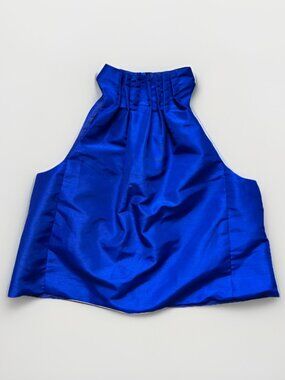 Mustard Seed Raw Silk-Like High Neck Tank Top Size Small Cobalt Blue
